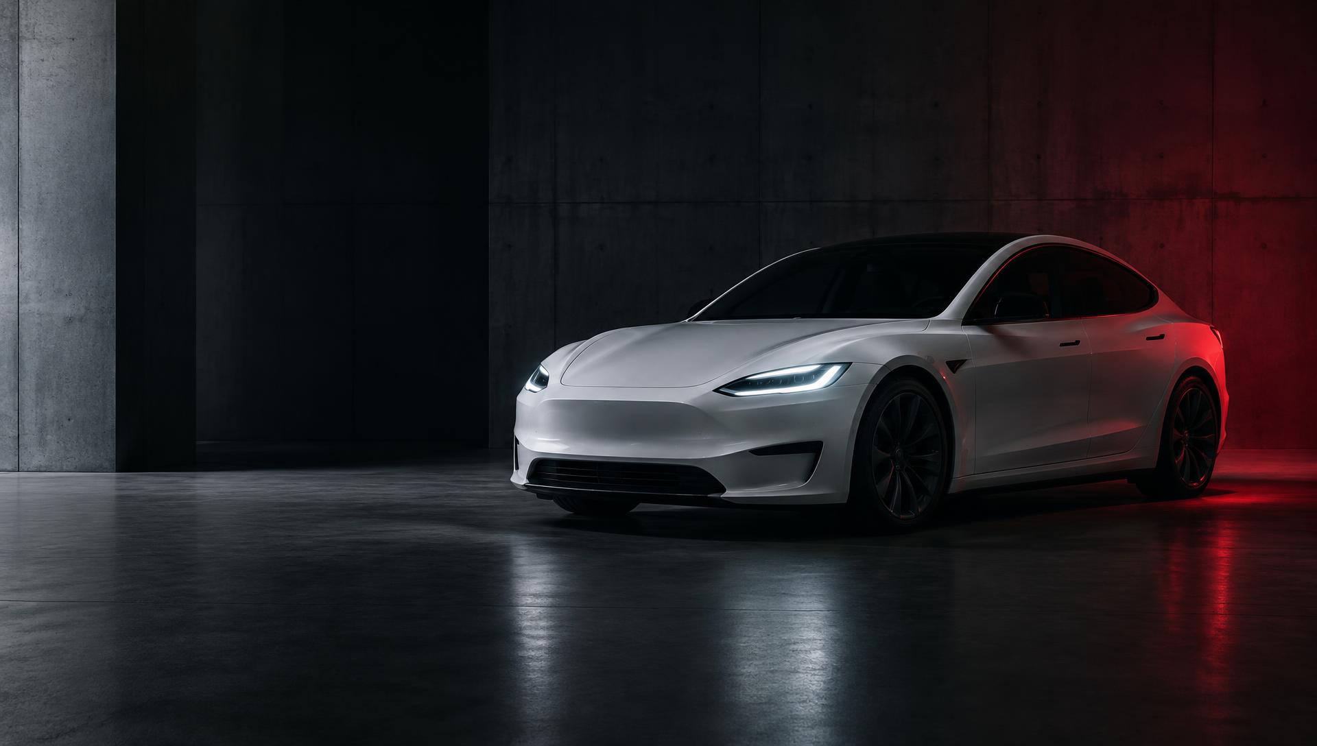 Silver Tesla in a contemporary showroom